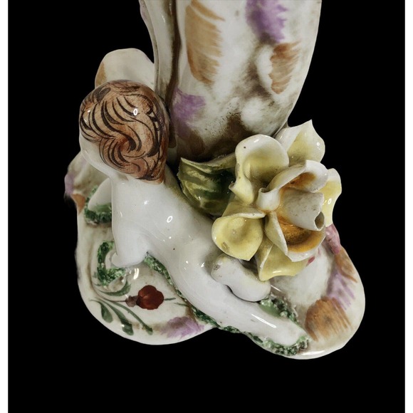 Capodimonte Style Porcelain Candlestick Portugal Angel Roses - Picture 8 of 12